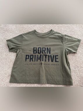 Born Primitive Olive Green Crop Tee with Black Logo